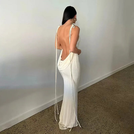 Sexy Solid Backless Maxi Dress