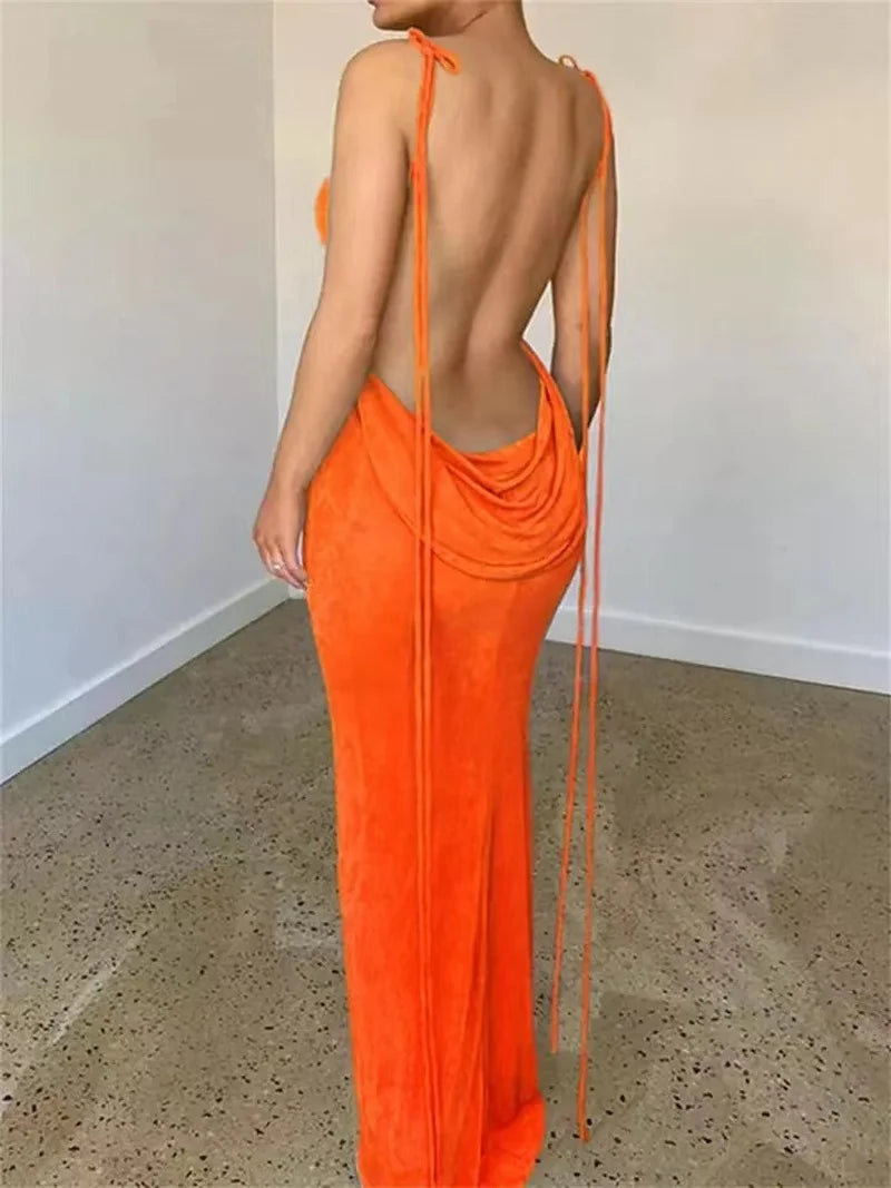 Sexy Solid Backless Maxi Dress